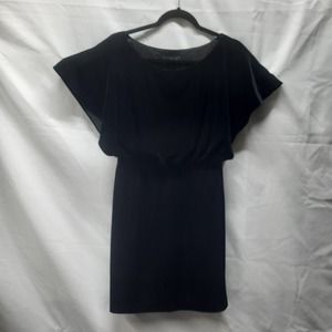 WHBM Black Velvet Open Butterfly Angel Sleeve Pleated Elastic Waist Mini Dress 2